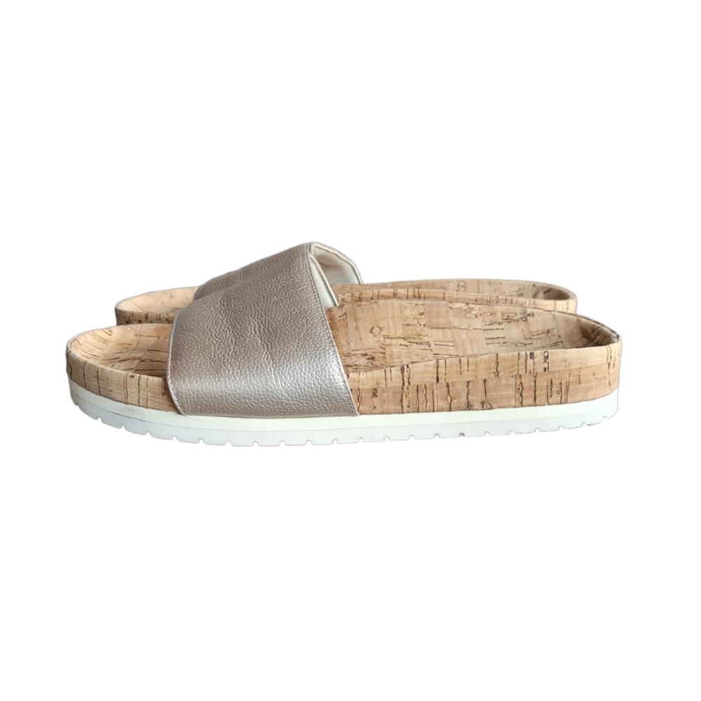 Vince Metallic Taupe Slide Sandals